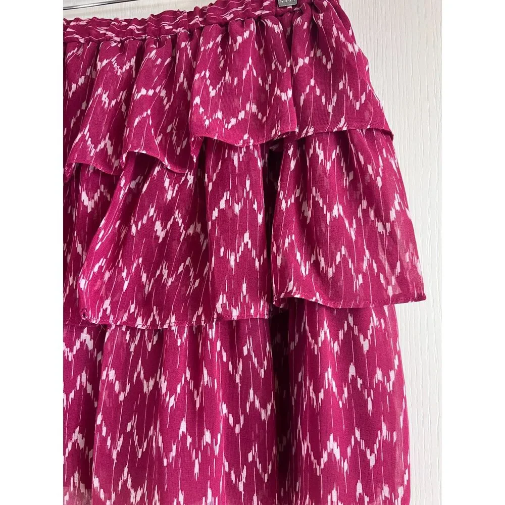 Gap Women's Ruffle Tiered Pull On Mini Skirt Kidney Bean Maroon Print Size M